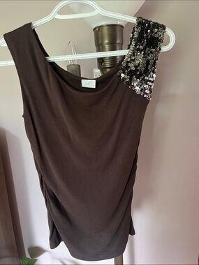 SUZY Brown One-Shoulder Top with Sequin Accent